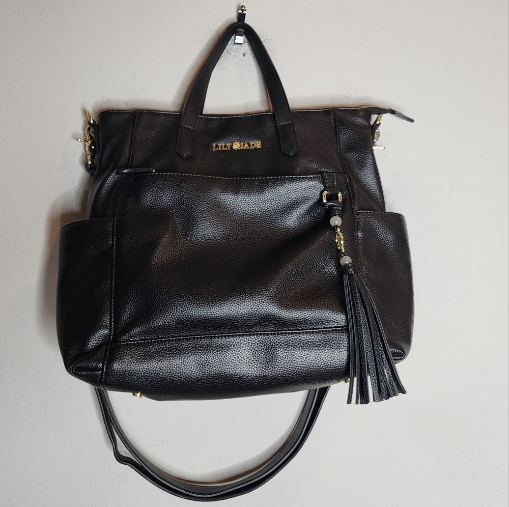 Lily‎ Jade Brittany Vegan Leather Black Convertible Tote Bag Backpack